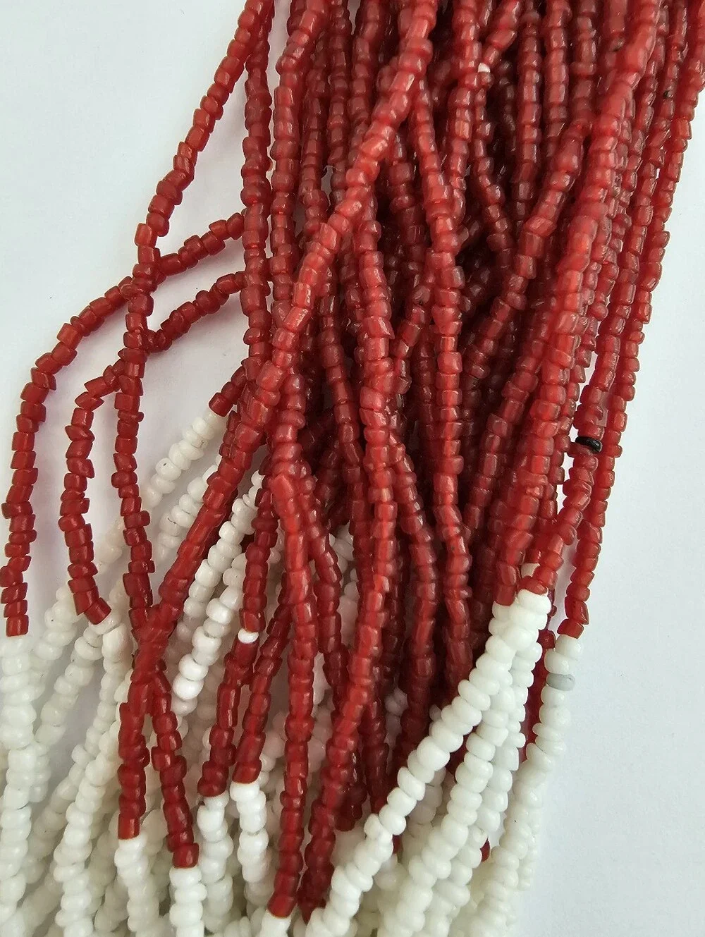 Vintage Naga Style Multi Strand Glass Seed Bead Necklace Red White Tribal